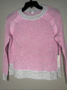 NEW White & Warren 100% Cashmere Mesh Sweatshirt in Rose Glow and  Talc